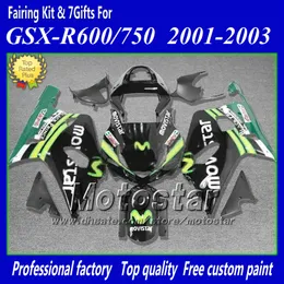 Motorcykelmässor för Suzuki GSXR 600 750 K1 2001 2002 2003 GSXR600 GSXR750 01 02 03 R600 R750 Black Movistar Fairing Kit AA47