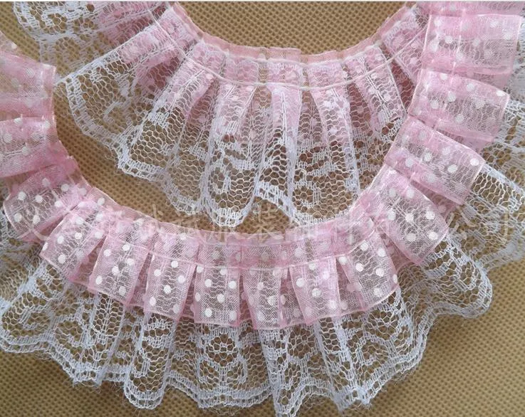 Pink Ruffle Lace Pretty Pink Ruffled Lace Trim - 5cm Delicate Sewing Craft, Perfect for ...