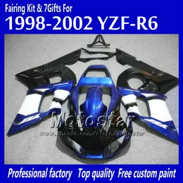 Motorcykelmässa för Yamaha YZF-R6 1998 1999 2000 2001 2002 YZFR6 YZF R6 YZF600 Blue Black Fairings Set Hh