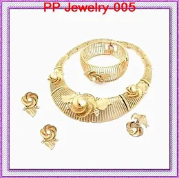 24K Gold Plated Fanthatt Crystal and Pearl Big Flower Wedding Bridal Jewelry Set 005