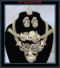 Varejo! Alta qualidade de luxo tom de ouro flor conjuntos de jóias 329 banhado a ouro conjuntos de jóias de flores para mulher