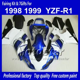 7GIFTSヤマハのカスタムボディワークフェアリング1998 1999 YZF-R1 98 99 YZF R1 YZFR1000ブルーホワイトブラックABSフェアリングNN12