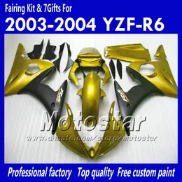 7 Prezentów Zestaw owiewki dla Yamaha 2003 2004 YZFR6 YZF R6 YZF600 Black Glod Fairings Zestaw OO15