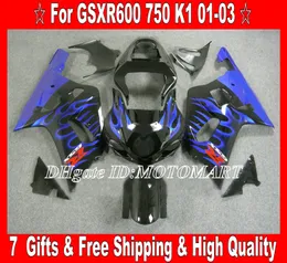 Fairing Kit för 2001 2002 2003 Suzuki GSXR600 750 GSXR 600 GSXR 750 K1 01 02 03 Blue Flames Fairings SA62