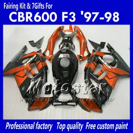 Anpassa mässa för Honda CBR600 F3 97 98 CBR 600 F3 1997 1998 CBR 600F3 97 98 Glossy Orange in Black Fairings Set