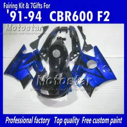 fairings موتوسيكلات لهوندا CBR600 F2 91 94 CBR600F2 1991 1992 1993 1994 CBR 600 الأزرق المصقول في fairings المخصصة السوداء تعيين UU10