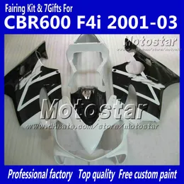 7 هدايا الهدايا هيكل هيكل هوندا CBR600F4I 01 03 03 CBR600 F4I CBR 600 F4I 2001 2002 2003 لامعة أبيض أسود Fairing VV26