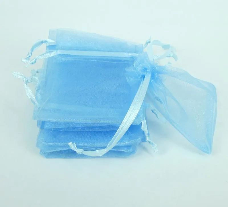 Luxury Sky Blue Organza Earrings Box Case Gift Bags With Drawstring