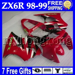 7GIFTS dla Kawasaki 98-99 ZX6R ZX-6R ZX-636 98 99 czerwony czarny biały 1998 1999 MK # 649 Ciało ZX 6R 636 6 R ZX636 Czerwone Czarne Pełne Łyżki