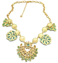 Pendant Necklaces New Arrival Bohemia Style Gold Plated Link Chain rhinestone crystal gem opal leaves flower N-3032