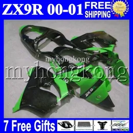 7Gifts för Kawasaki 00 01 ZX9R Hot Green Black MK # 1747 Högkvalitativ ZX-9R 9 R ZX 9R 00-01 Green Black 2000 2001 Full Fairings Kits