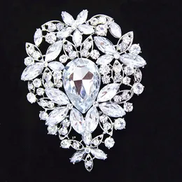 3.6 pulgadas de plata grande plateado enorme lágrima Rhinestone cristalino de la boda de lujo broche B638 elegante flor grande boda nupcial joyería Pin