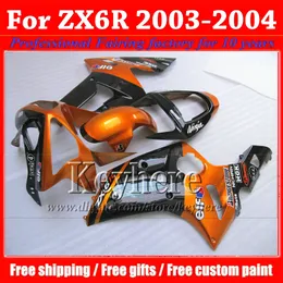 Niestandardowe owiewki motocyklowe dla Kawasaki ZX6R 2003 2004 Zestaw Black Orange ABS Ojcowy Zestaw ZX-6R Ninja 03 04 ZX 6R z 7 prezentami xh17