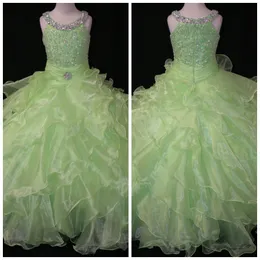 Iridescent Jeweled Encolure Petite Rosie vert lime Organza volantée Jupe Filles Pageant Dressesn Robes Dress For Girls Pageant
