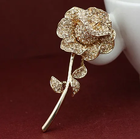 Sparkling Crystal Rose Brooch Pin - Elegant Rhinestone  display picture 1