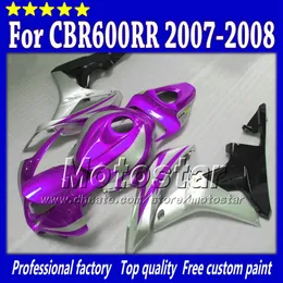 Uformowane wtryskiwacze ustawione dla Honda CBR600RR 2007 2008 CBR 600 07 08 CBR600 Błyszczący Ciemny Purpurowy Silver Coring Body Kit SR105