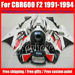 Custom White Black Red Fairing Kit dla Honda CBR 600 91 92 93 94 WŁAŚCICZENIA CBR600 1991 1992 1993 1994 F2 Części motocyklowe z 7 prezentami PJ25