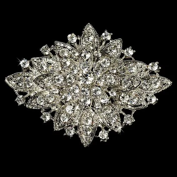 Große Elegante Vintage Silber Funkelnde Strass Kristall Braut Brosche Von  1,76 €