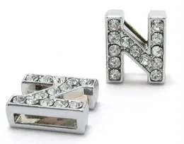 50 sztuk / partia 8mm N pełni Dhinestones Bling Slide Letter DIY Alfabet Charms Fit dla 8mm Skórzane breloki SL0012