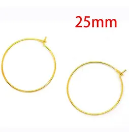 MIC 25mm 1000PCS Guldpläterad Vinglas Charms Wire Hoops Smycken DIY Smycken Findings Komponenter Varma