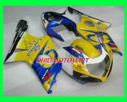 Motorcykel Fairing Kit för SUZUKI GSXR1000 K2 00 01 02 GSXR 1000 2000 2001 2002 Top Yellow Blue Fairings Set SD08