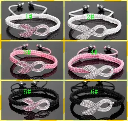 Hot Sales Mix Color White & Pink Crystal Pink Ribbon Breast Cancer Awareness Bracelet Gift