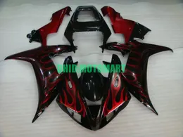 Motorcykel Fairing Kit för Yamaha YZFR1 02 03 YZF R1 2002 2003 YZF1000 ABS Red Flames Black Fairings Set + Presenter YC06