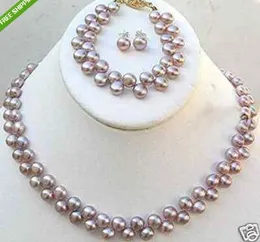 New Fine Genuine Pearl Jewelry Set Natural 7-8mm naturale bianco rosa coltivato collana di perle akoya bracciali earring235c