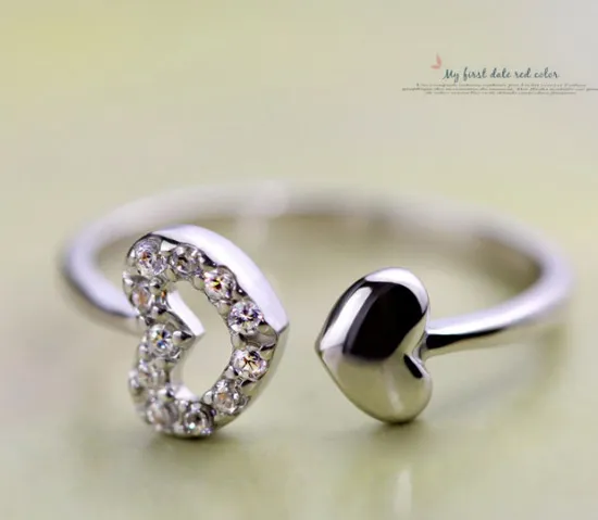 Heart Rings 925 Sterling Silver Jewelry Luxurious Austrian Crystal Open ...