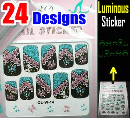 * Luminoso * 24 estilo Pretty Cure Sparkle 3D Nail Decal Corea Acrílico Encaje Diseños Full French Glitter Nail Art Sticker Tips Tip Decoración