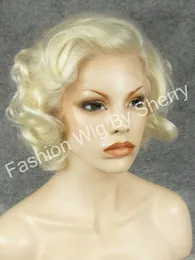 10 "Platinum blond peruk Curly Blond värmevänlig syntetisk hårfront spets vågig kort peruk