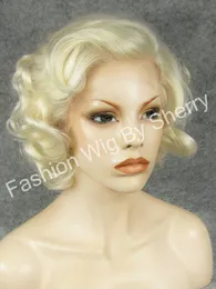 10" Platinum Blonde Wig Curly Blonde Heat Friendly Synthetic Hair Front Lace Wavy Short Wig