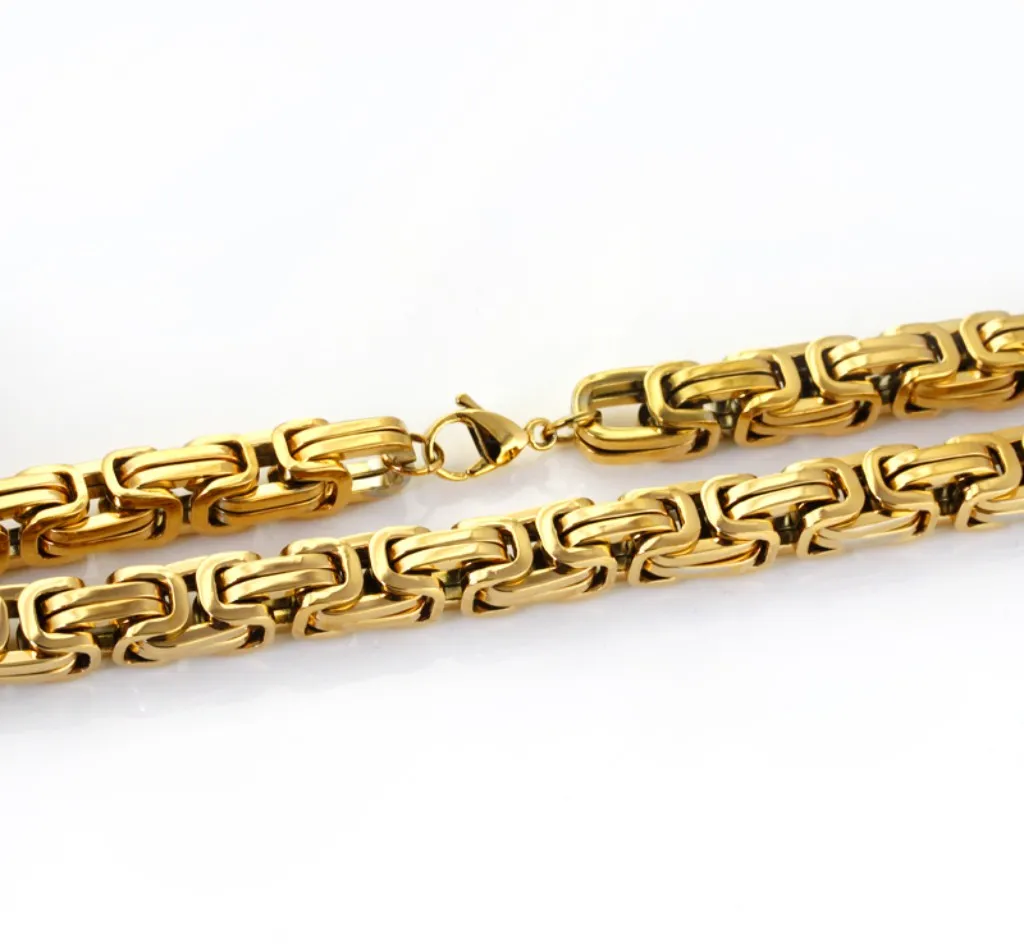 24k Gold Chain For Men 24 Inches Byzantine Necklace, 8.5mm Stainless ...