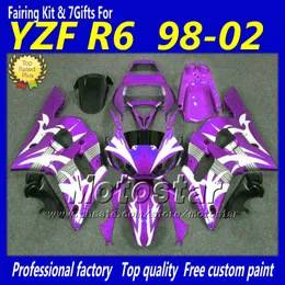 Özel mor beyaz siyah YAMAHA kaporta için YZFR6 motosiklet parçaları 1998 1999 2000 2001 2002 YZFR6 98-02 YZF R6 marangozluk kiti