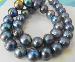 Nueva joyería de peña fina rara tahitian 12-13mmsouth mar negro Collar de perla azul de 19 pulgadas 14k