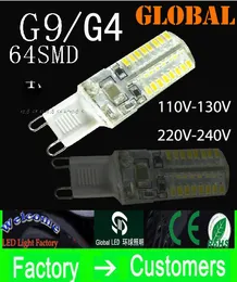 G9 G4 3W LED Bulb Crystal chandelier lamp 3014 SMD 64 LEDs AC 110V-130V AC 220v-240V 360 Beam Angle Lights DHL Ship