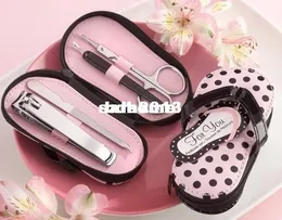 Wholesale - Free shipping 15sets/lot Creative Nice Flip Flops Pink Polka Purse Manicure Set Pedicure Wedding Favour Gifts for Bridal Shower