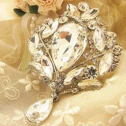 Luksusowy 4-calowy Ogromny Kryształ Broszka Elegancka Wedding Bridal Wisząca Waterdrop Dangle Broszka Pin Fine Prezent Dla Dziewczyn