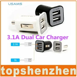 USAMS Micro 3.1A Dupla Dual USB adaptador de carregador de carro para todos os IPhone / ipod / ipad / samsung / HTC / todos os telefone móvel / smartphone