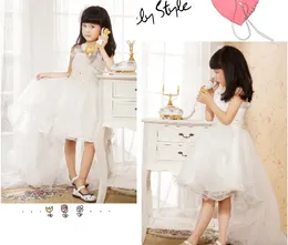 Hi-lo Spaghetti Strap Cute Gorgeous Ruffles A-line White Bow Pearl Organza Flower Girl Dresses