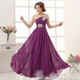 Fashion One-Shoulder Sequin och Beaded A-Line Long Prom Bridesmaid Dresses