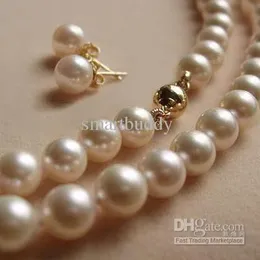 Collar de perlas blancas con perlas blancas de 18-9 mm de multa real finas de 8-9 mm. Juego de 14k.