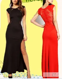 Fashion Women Sexy Long Dress Side Split Back Lace See-through Slim Bodycon Fishtail Evening Party Maxi Dresses