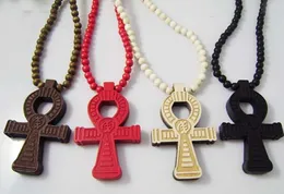 36 pçs / lote Hip Hop Ankh pingente de colar com contas de madeira cadeia de jóias religiosas boa cor aleatória