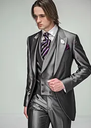 Custom Made New Style One Button Groom Tuxedos Grey Best man Peak Lapel Groomsman Men Wedding Suits Bridegroom (Jacket+Pants+Tie+Vest) J273