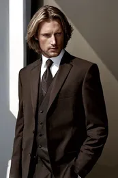 Custom Made Two Buttons Chocolate Brown Groom Tuxedos Notch Lapel Best Man Suits Groomsmen Men Wedding Suits (Jacket+Pants+Vest+Tie) NO:694