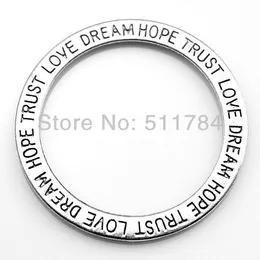 60pcs/lot 35mm 2 colors message "love dream hope trust" circle charms