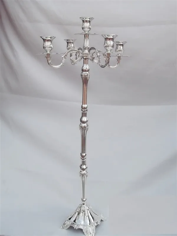 Portacandele Alto Candelabro Argento A 5 Braccia - Portacandele Metallico Alto 60 Cm Per Decorazione Elegante Candele Per Candelabri Argento - Foto 7