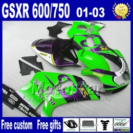 7ギフトフェアリングキット鈴木K1 2001 2001 2002 2003 2003 2003 GSXR600 / 750ブルーグリーンコロナフェアリングアフターマーケット部品01-03 GSXR 600 750 LP65 +シートカウル