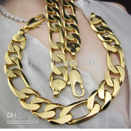 24k Gold Filled Mens Figaro Chain Necklace And Bracelet Set, 120g, Yellow  Gold From Lishan0517, $49.79